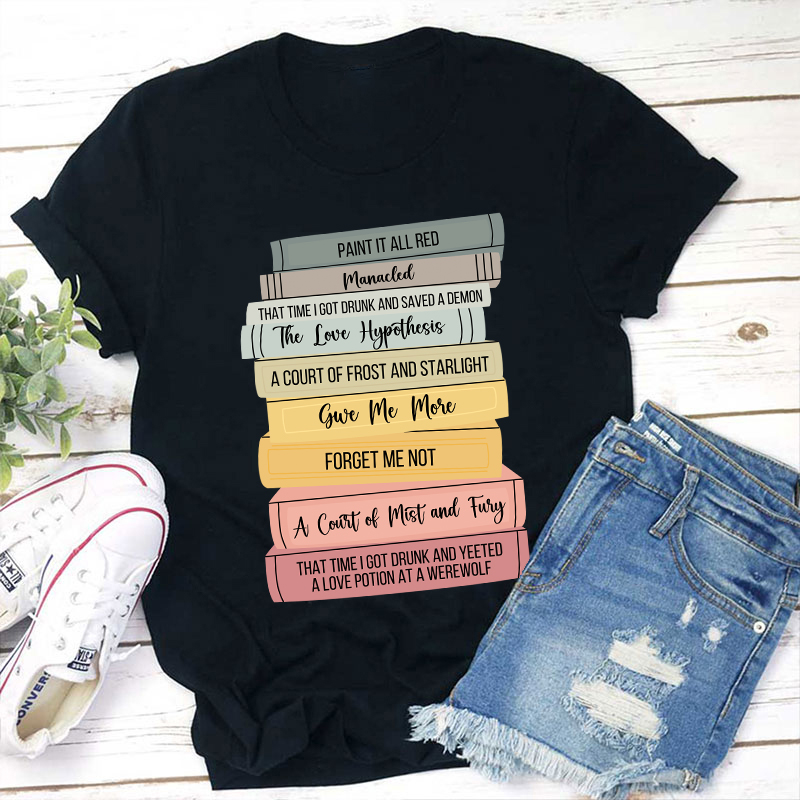 Personalized Stack Of Books Teacher T-Shirt