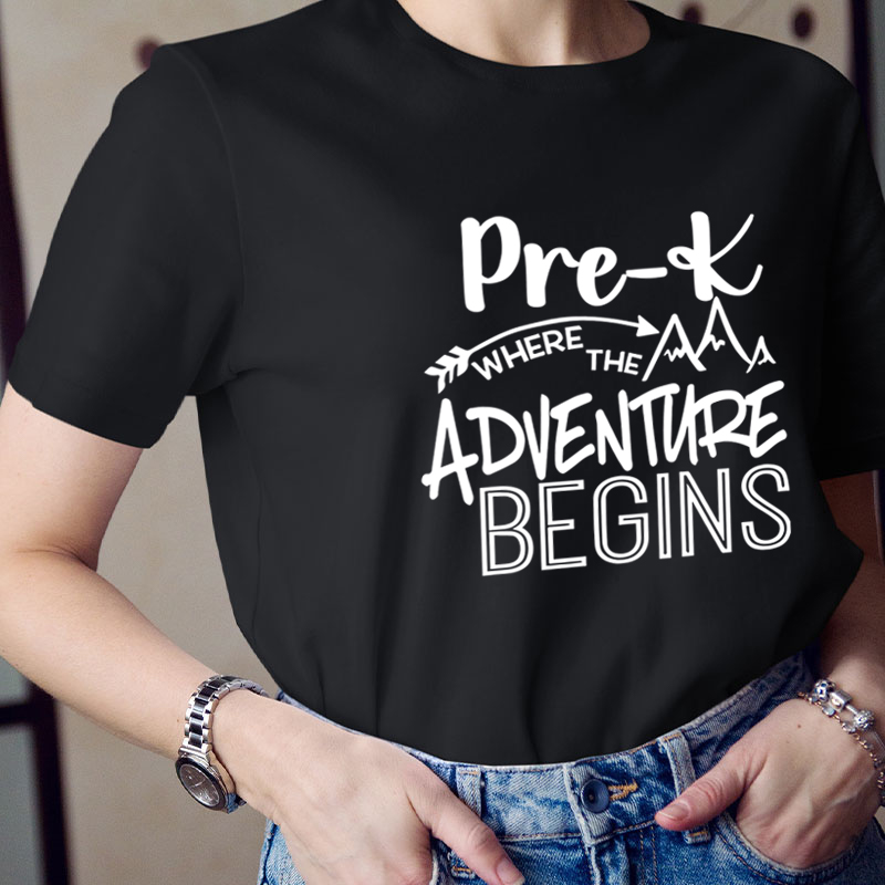 Personalized Grade Pre-K Where The Adventure Begins Teacher T-Shirt