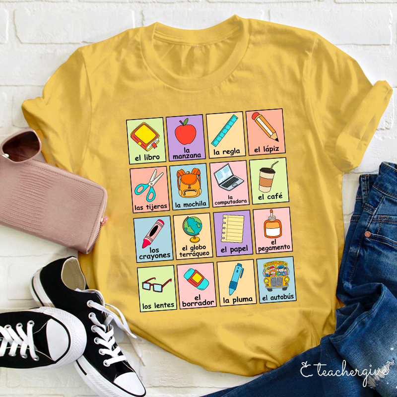 Spanish Picture Correspondence List Teacher T-Shirt