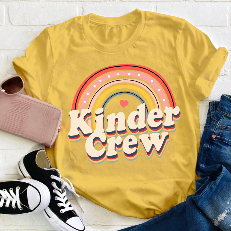 Kinder Crew Rainbow Teacher T-Shirt