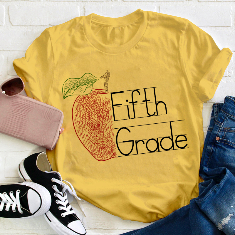 Personalized Grade Half Of Red Apple Teacher T-Shirt
