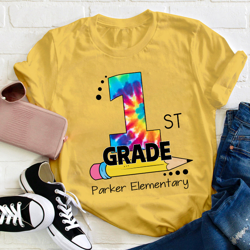 Personalized tie-dye Letters And Pencils Teacher T-Shirt