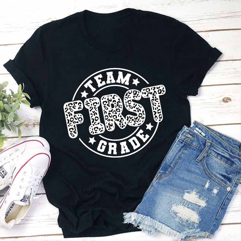 Personalized Grade Team Leopard Teacher T-Shirt