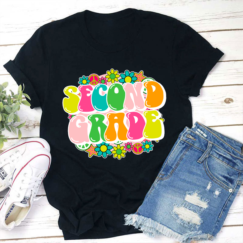 Personalized Grade Colorful Flowers Teacher T-Shirt