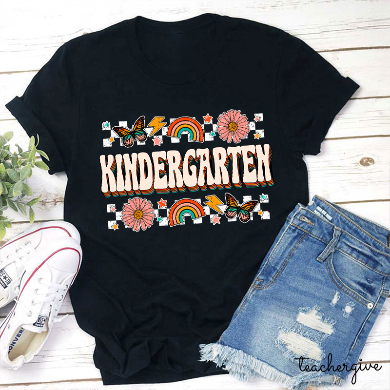 Personalized Grade Butterfly Flower Rainbow Teacher T-Shirt