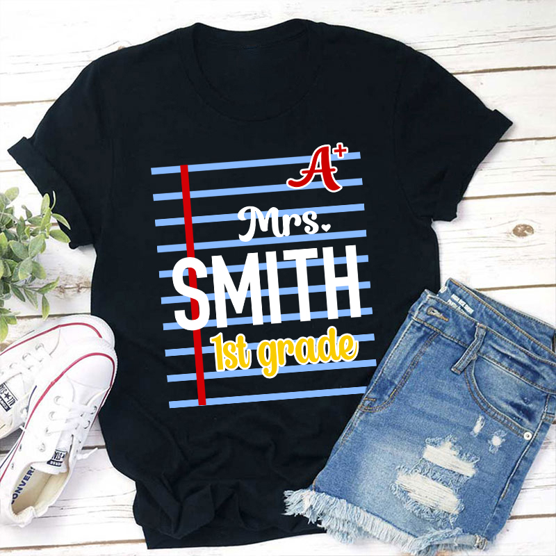 Personalized Name And Grade A Teacher T-Shirt