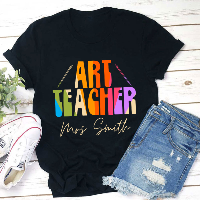 Personalized Name And Subject Simple Color Teacher T-Shirt