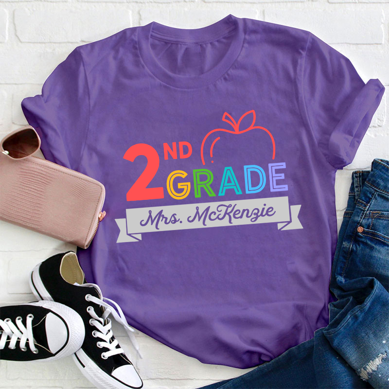Personalized Name And Grade Apple Contracted Design Teacher T-Shirt
