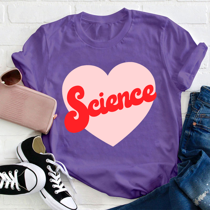 Personalized Subject Pink Heart Teacher T-Shirt