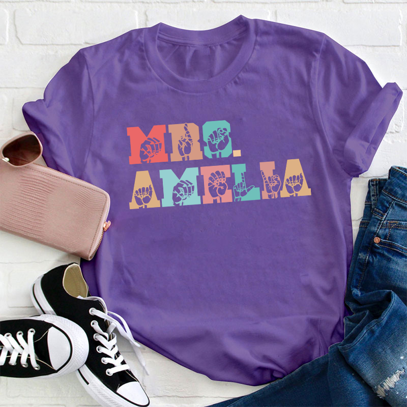 Personalized Name Alphabet Sign Language Teacher T-Shirt