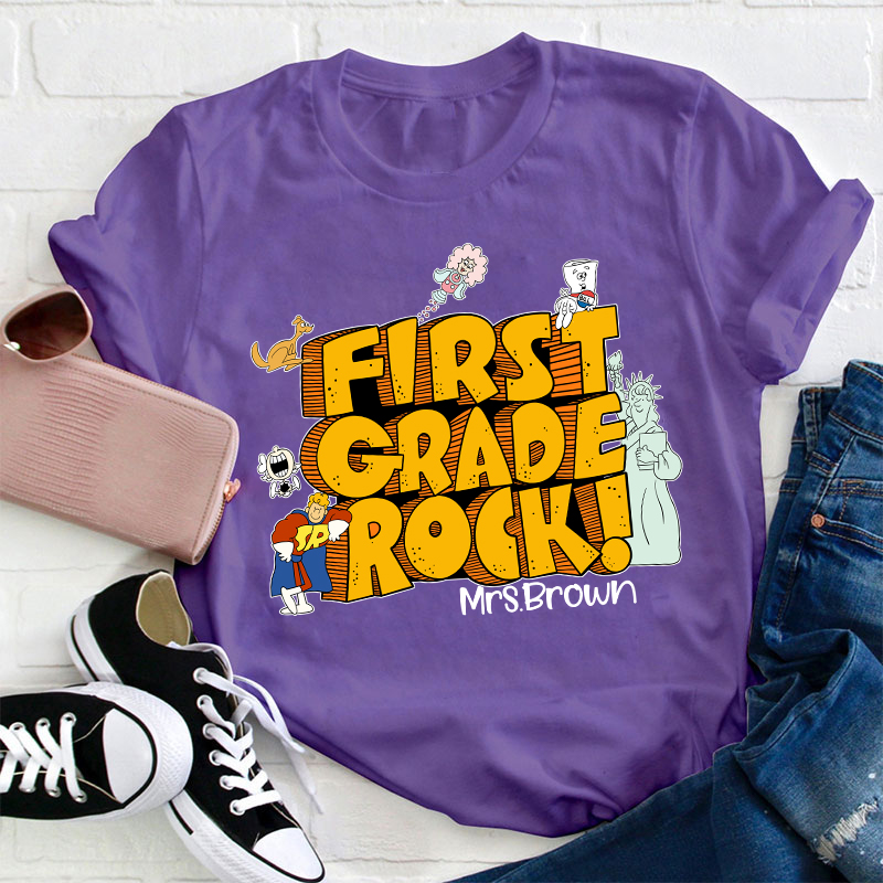 Personalized Name And Grade Rock Teacher T-Shirt