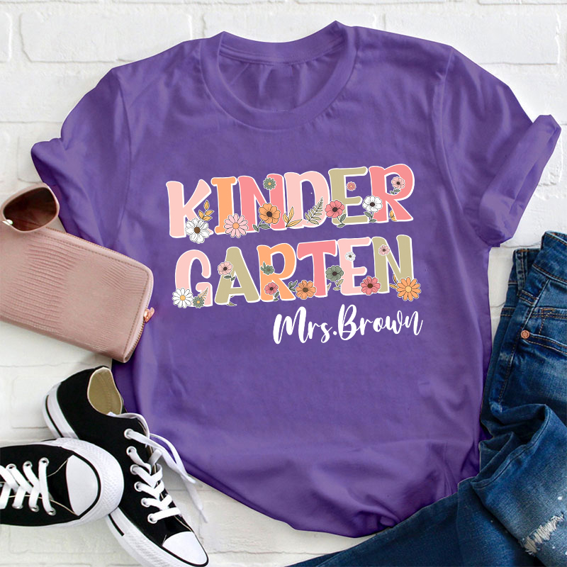 Personalized Name And Grade Flowers Teacher T-Shirt