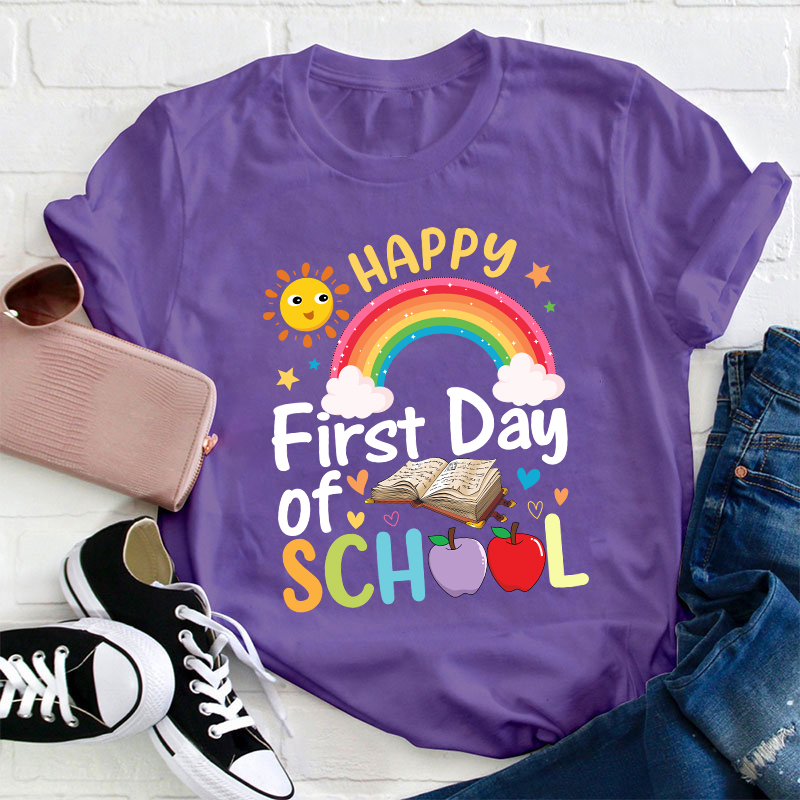 Happy First Day Of School Sunshine And Rainbow T-Shirt