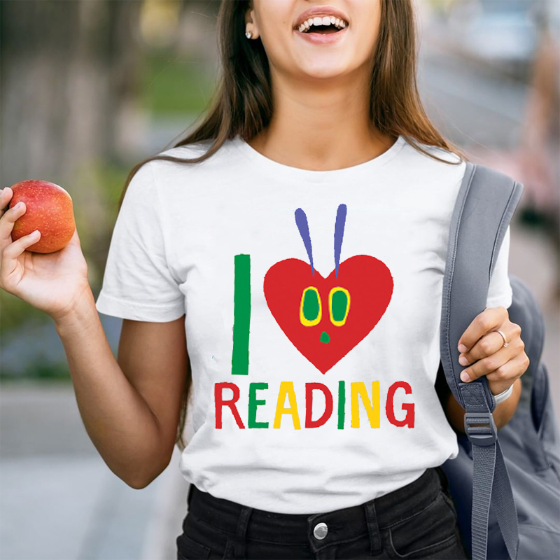 I Love Reading Caterpillar Heart  T-Shirt