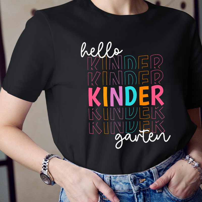 Personalized Hello Kindergarten Letters Colorful  T-Shirt