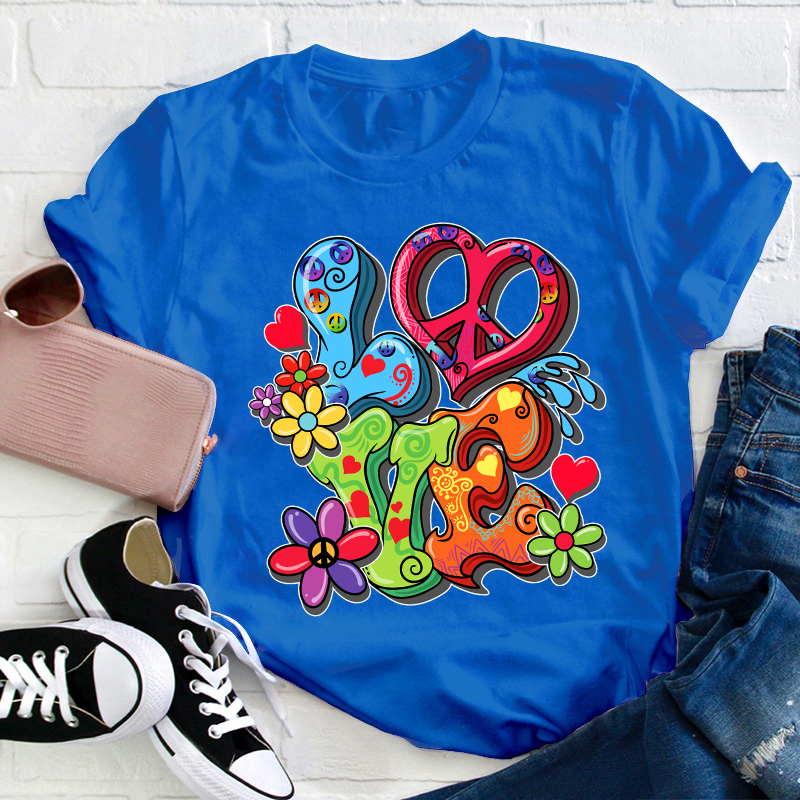 Love Flower And Heart Teacher T-Shirt