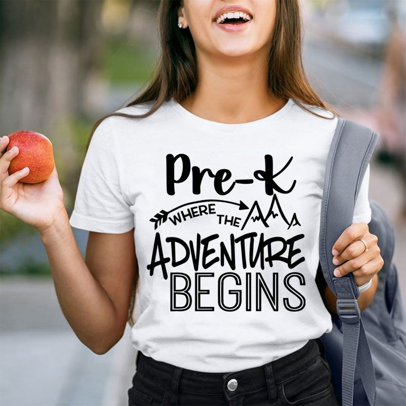 Personalized Grade Pre-K Where The Adventure Begins Teacher T-Shirt