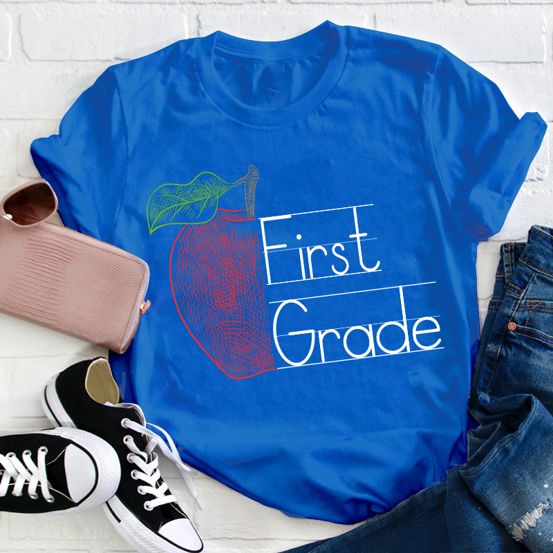 Personalized Grade Half Of Red Apple Teacher T-Shirt