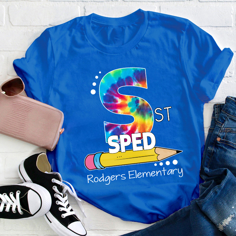 Personalized tie-dye Letters And Pencils Teacher T-Shirt