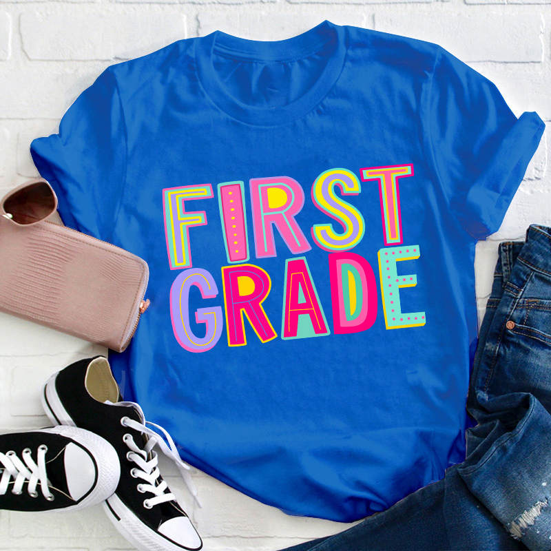 Personalized Grade Macaron Color Teacher T-Shirt