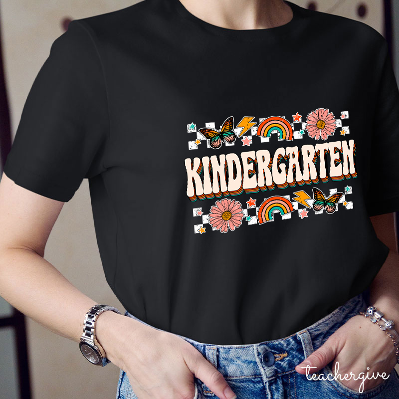 Personalized Grade Butterfly Flower Rainbow Teacher T-Shirt