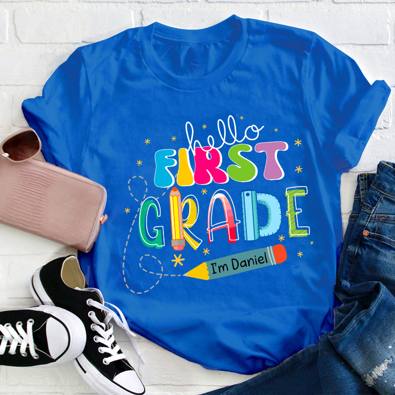 Personalized Name And Grade Hello I'm Teacher T-Shirt