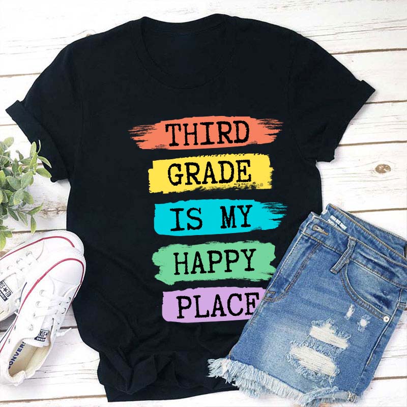 LatestPersonalized Grade Is My Happy Place Teacher T-Shirt for Sale-Teachersgram