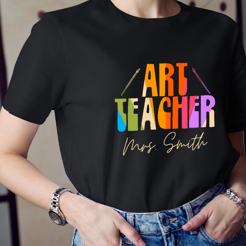 Personalized Name And Subject Simple Color Teacher T-Shirt