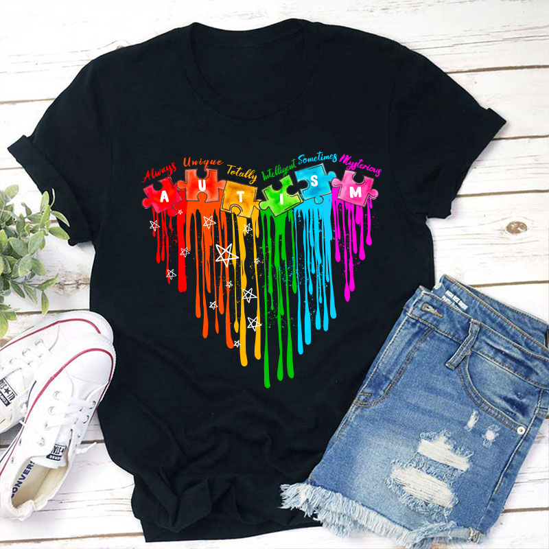 LatestAutism Heart Teacher T-Shirt for Sale-Teachersgram