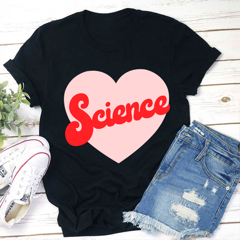 LatestPersonalized Subject Pink Heart Teacher T-Shirt for Sale-Teachersgram