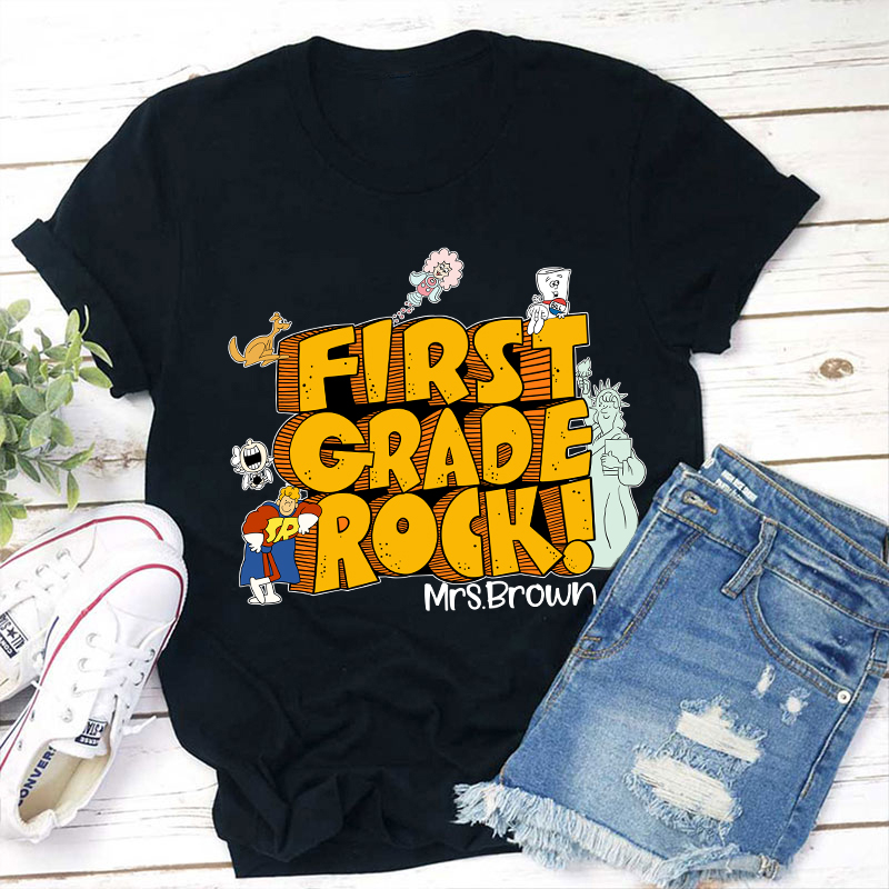 Personalized Name And Grade Rock Teacher T-Shirt