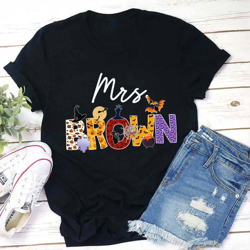 Personalized Name Happy Halloween Teacher T-Shirt