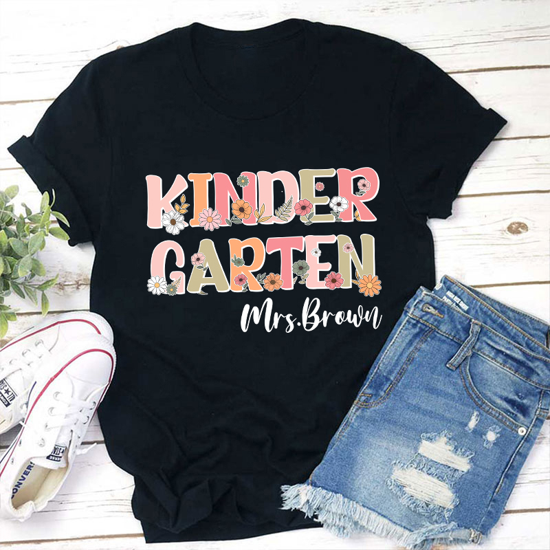 Personalized Name And Grade Flowers Teacher T-Shirt