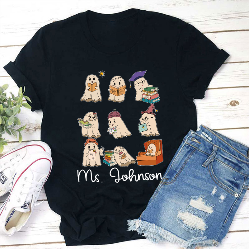 Personalized Name Reading Spooky Teacher T-Shirt