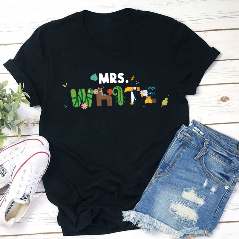 Personalized Name Cute Little Animals Teacher T-Shirt