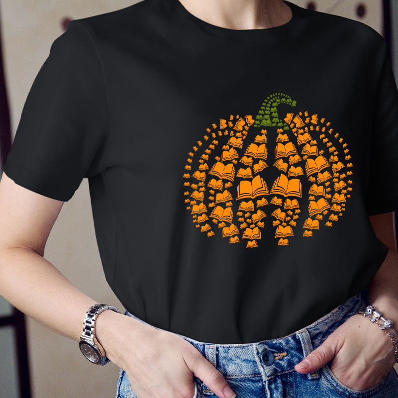 Halloween Pumpkins And Books Teacher T-Shirt