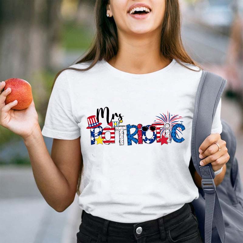Personalized Name Flag Cartoon Teacher T-Shirt