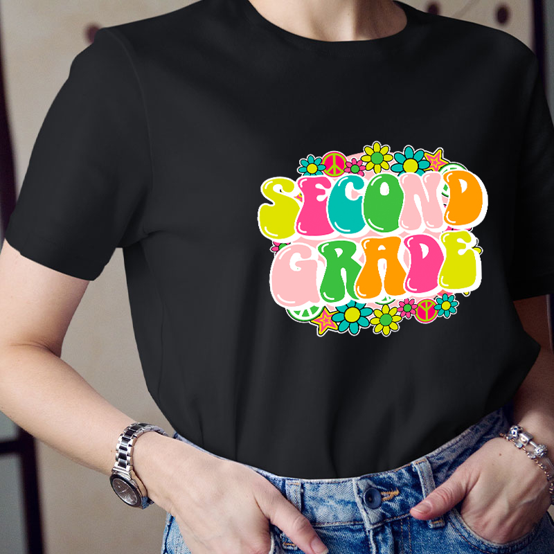 Personalized Grade Colorful Flowers Teacher T-Shirt