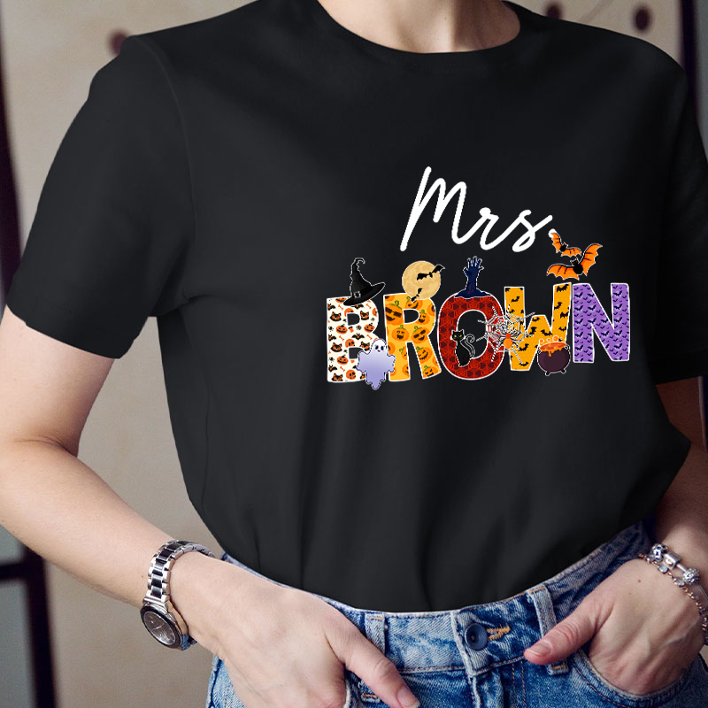 Personalized Name Happy Halloween Teacher T-Shirt