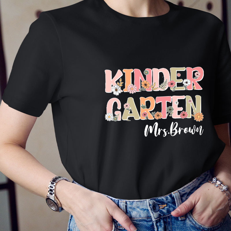 Personalized Name And Grade Flowers Teacher T-Shirt