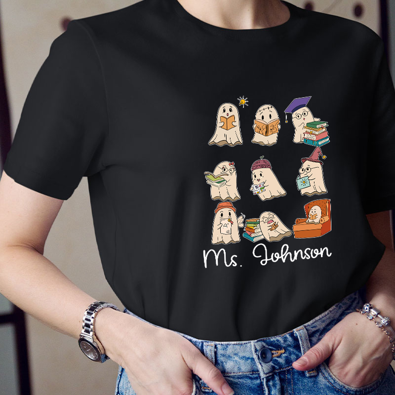 Personalized Name Reading Spooky Teacher T-Shirt