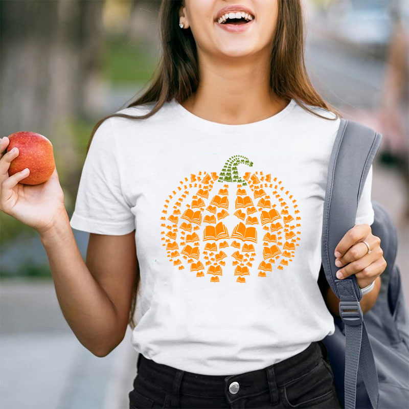 Halloween Pumpkins And Books Teacher T-Shirt