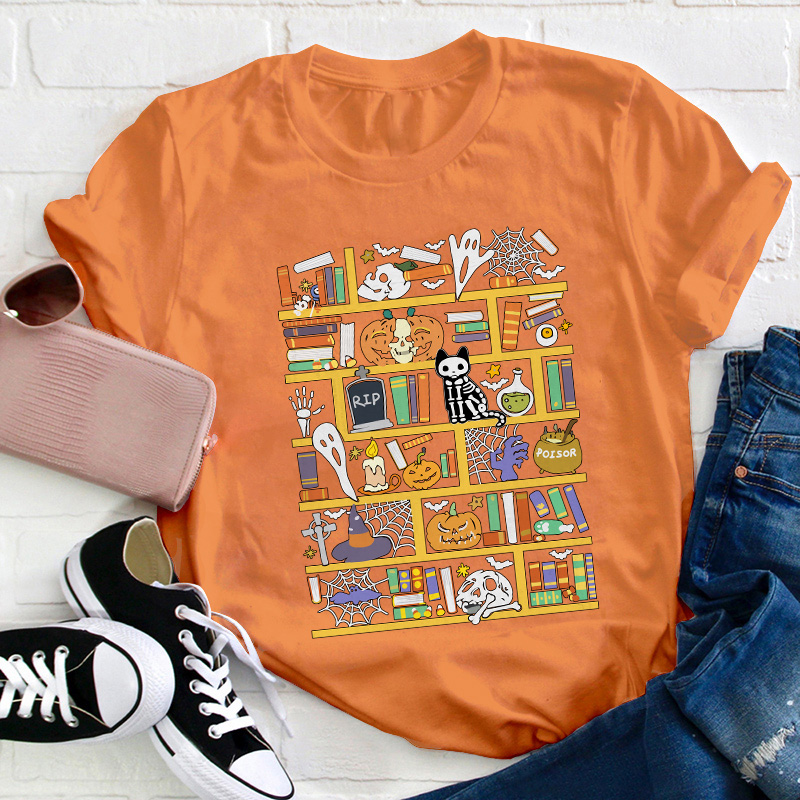 Halloween Bookshelf Teacher T-Shirt