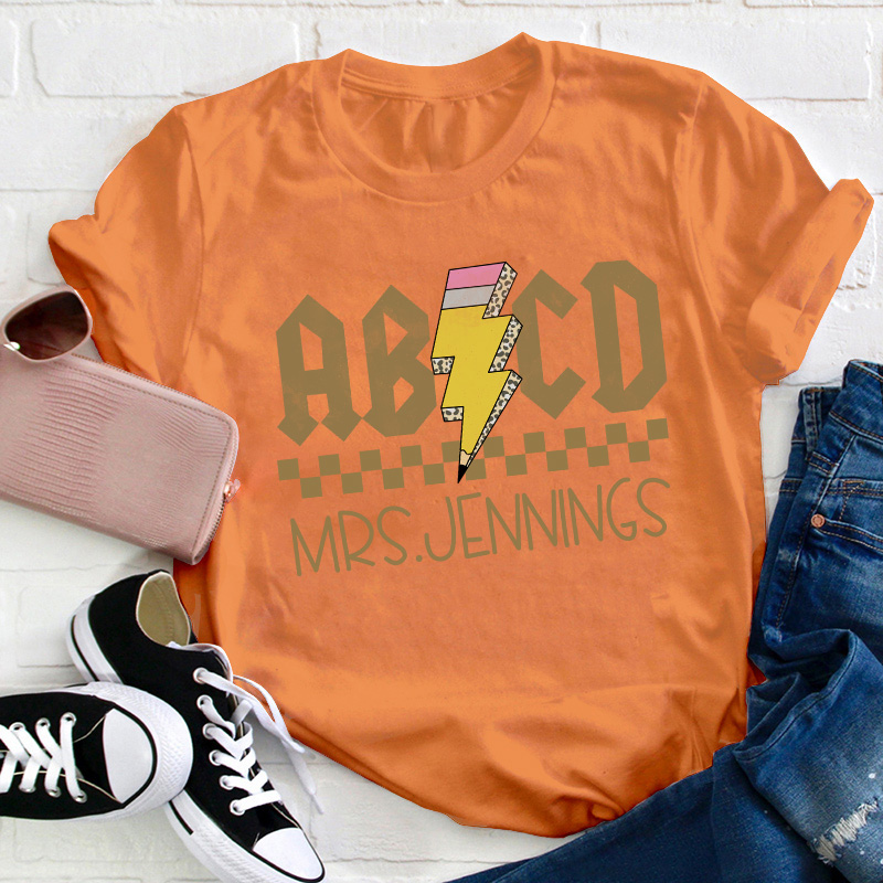 Personalized Name Alphabet And Lightning Pencil Teacher T-Shirt