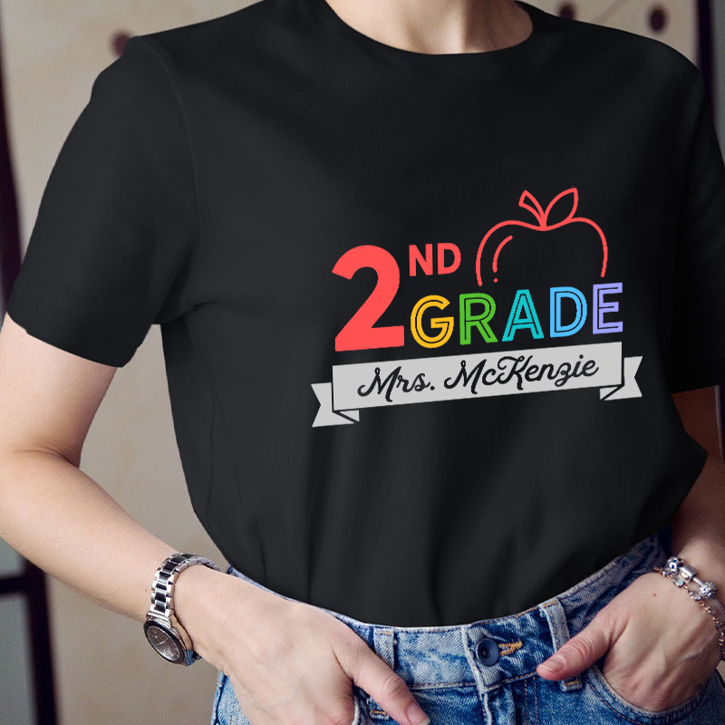 Personalized Name And Grade Apple Contracted Design Teacher T-Shirt