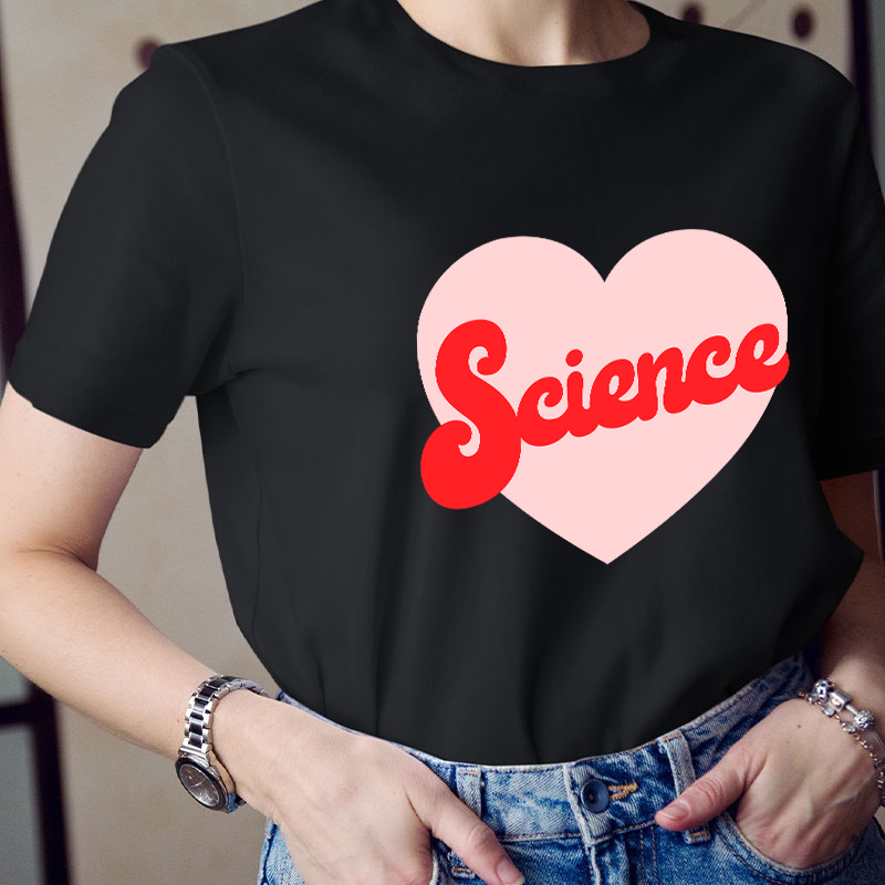 Personalized Subject Pink Heart Teacher T-Shirt