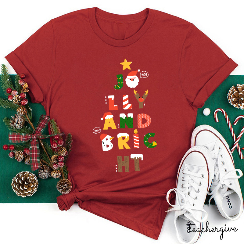 Jolly And Bright Best Christmas Vibes Teacher T-Shirt