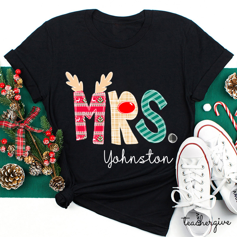 Personalized Christmas Classic Pattern Teacher Name Teacher T-Shirt