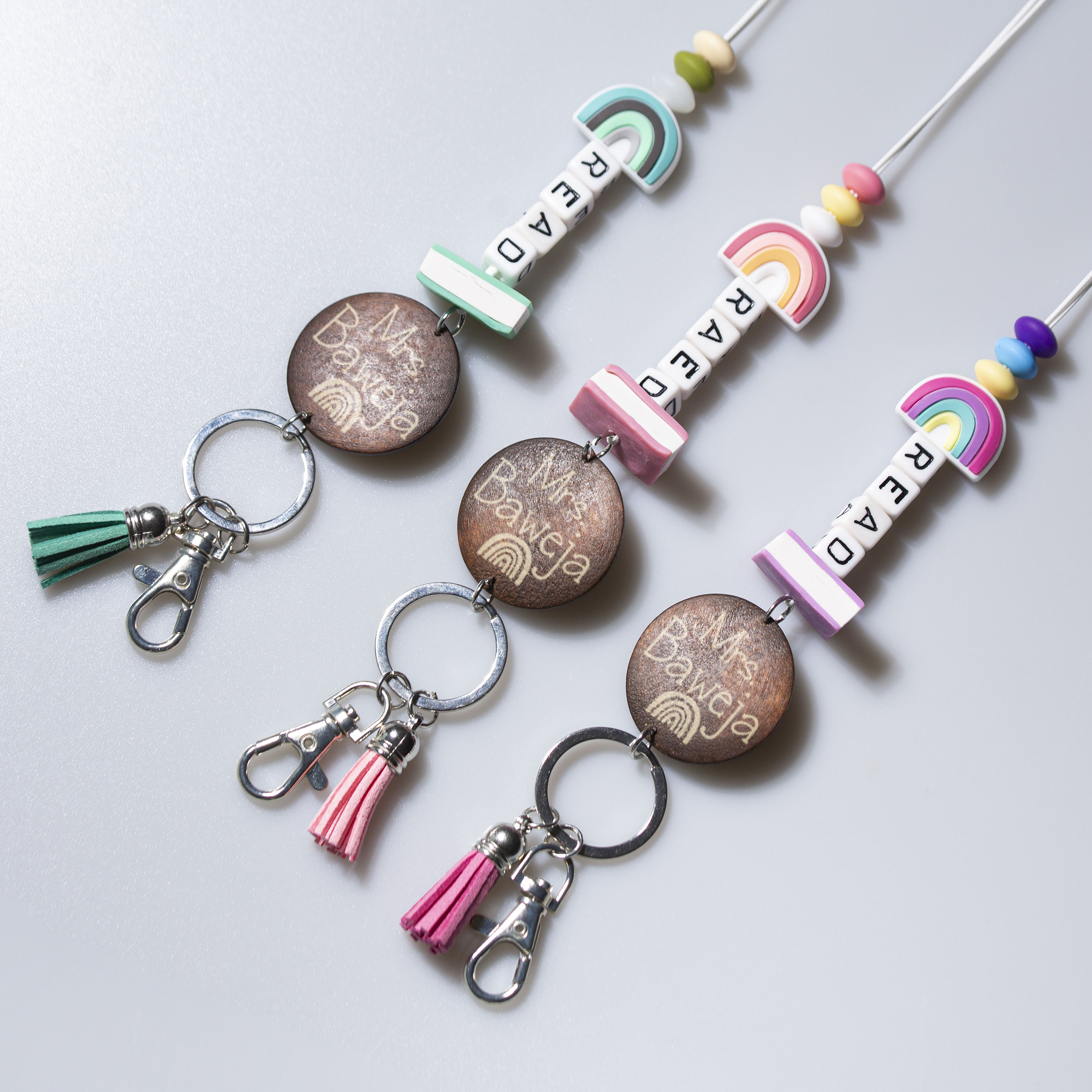 Personalized Multicolor Rainbow Read Letter Beaded Lanyard