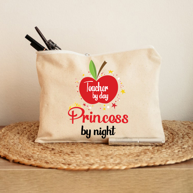 Teacher By Day Prinecess By Night Makeup Bag